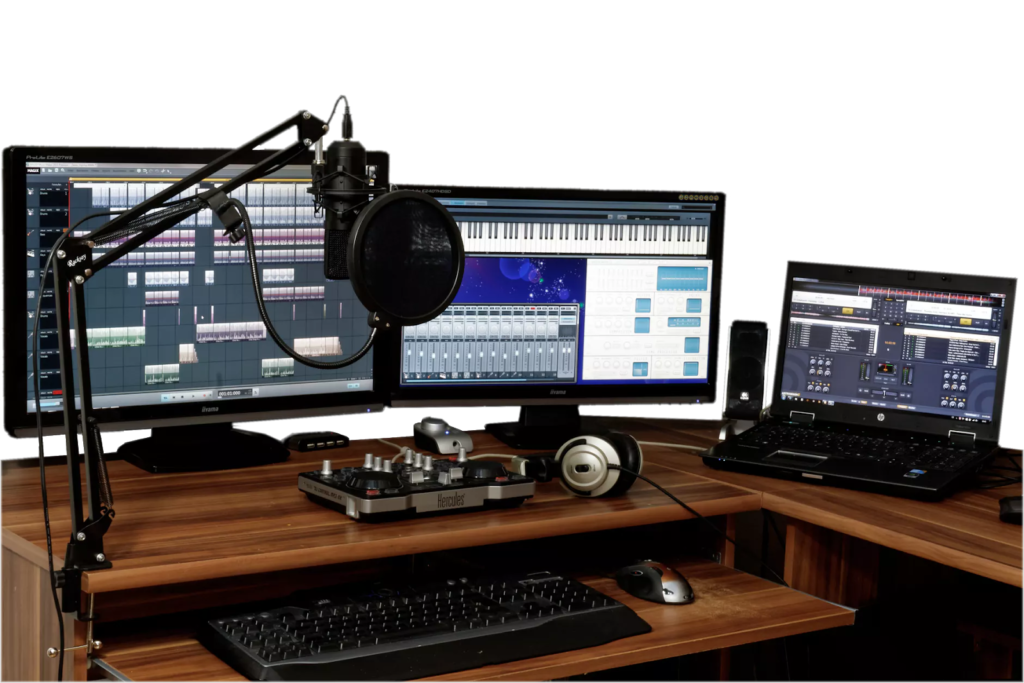 home recording studio daw on screens