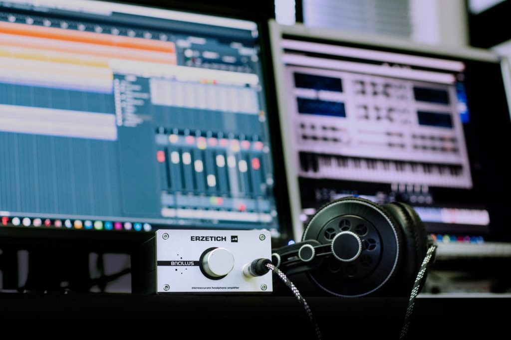 recording studio headphones on desk