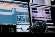 recording studio headphones on desk