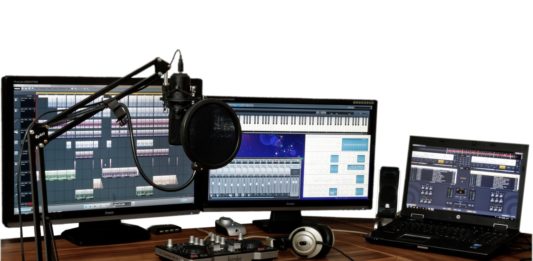 studio audio interface on table
