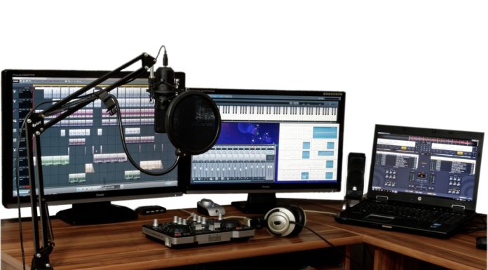 studio audio interface on table
