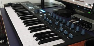 midi controller and audio interface on desk