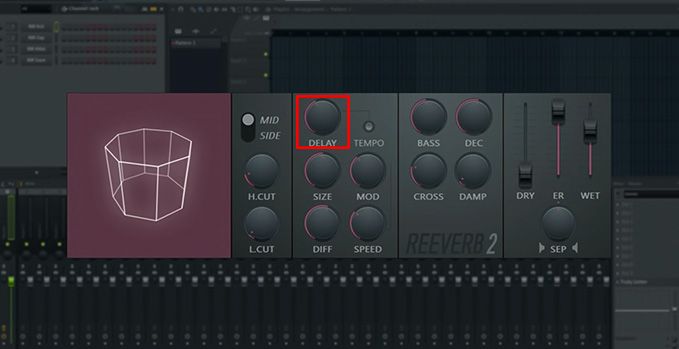 Image of Delay effect controls within recording software