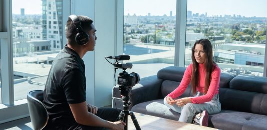 Image showing interview recording audio for video in progress