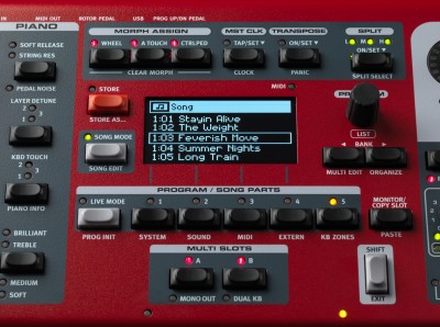 image showing how the song list looks on a Nord Stage 3 Compact synthesizer