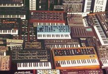 image of several synthesizers in a group